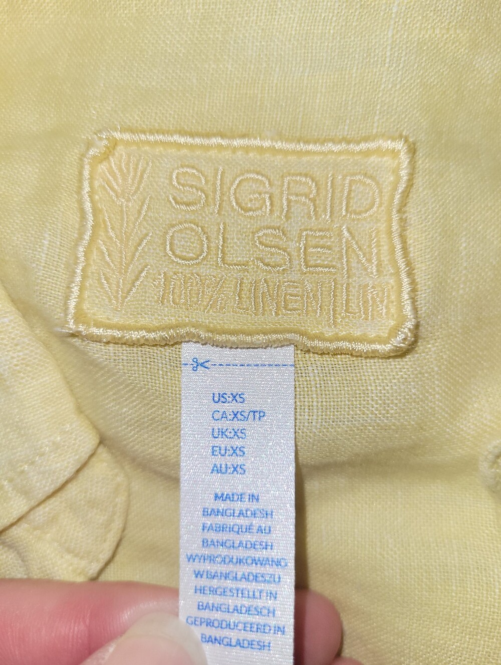Sigrid Olsen Womens XS Oversized 100% Linen Roll Tab Sleeve Butter Yellow Shirt - Picture 10 of 12